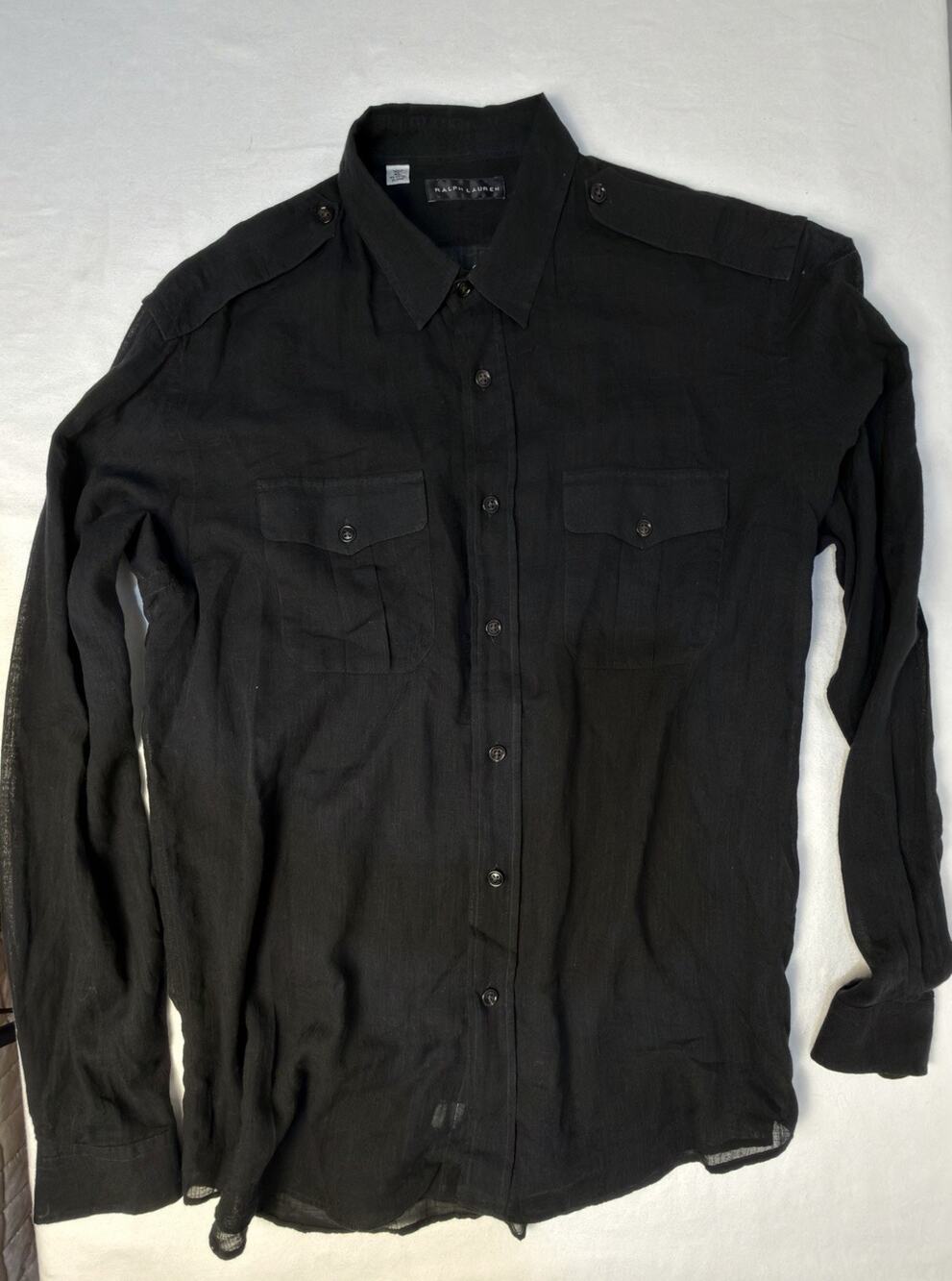 Ralph Lauren Black Label Mens XL Black Luxury Shirt Cotton Ramie Made in Italy
